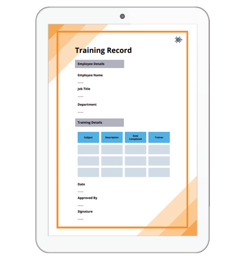 Training record template shown on white Ipad