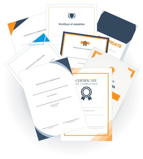 A collection of professional course completion certificate templates with various designs, ready for download and customization.